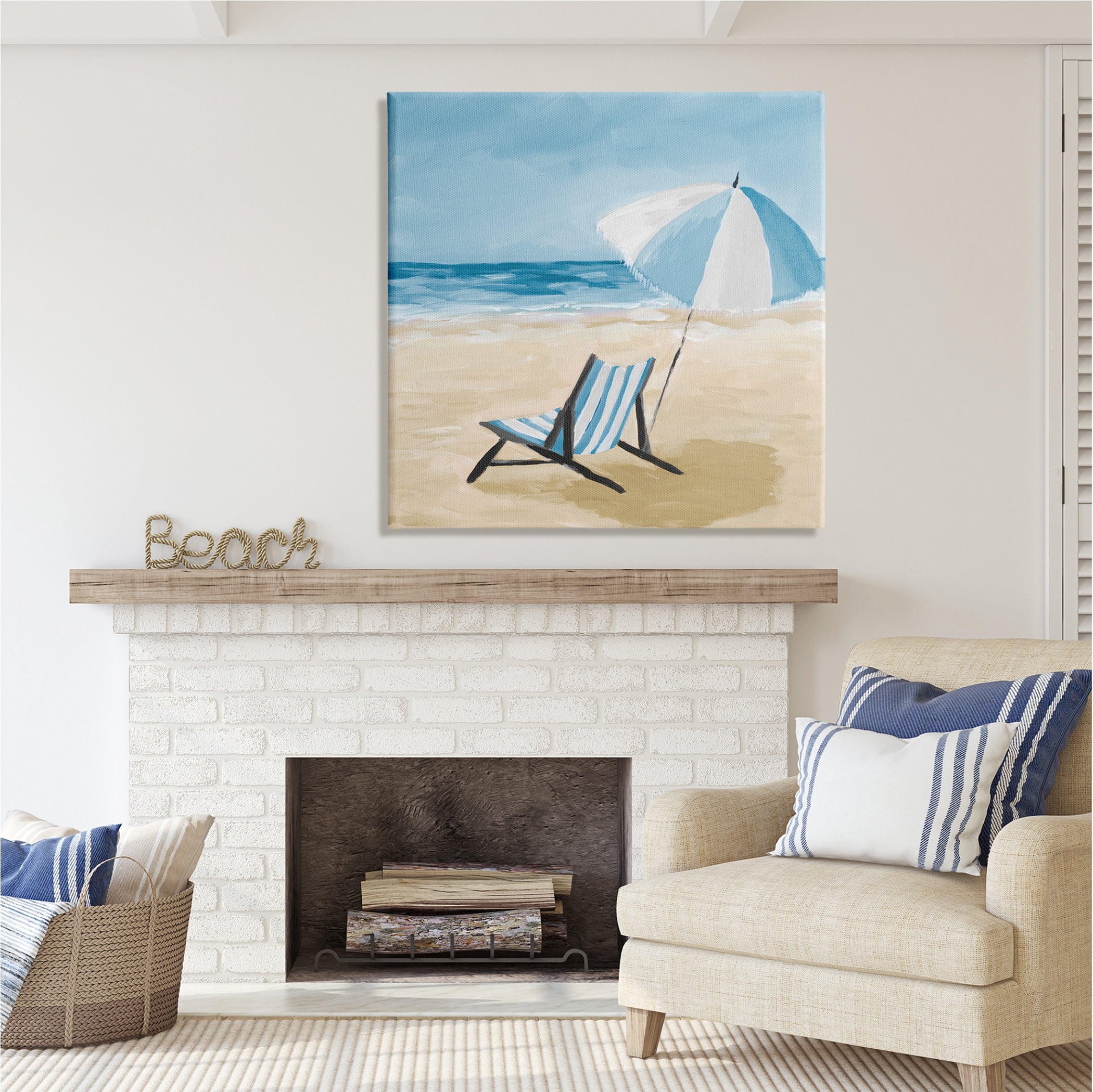 Stupell Industries Blue Beach Chair Painting Nature Painting Gallery Wrapped Canvas Print Wall Art, 36 x 36