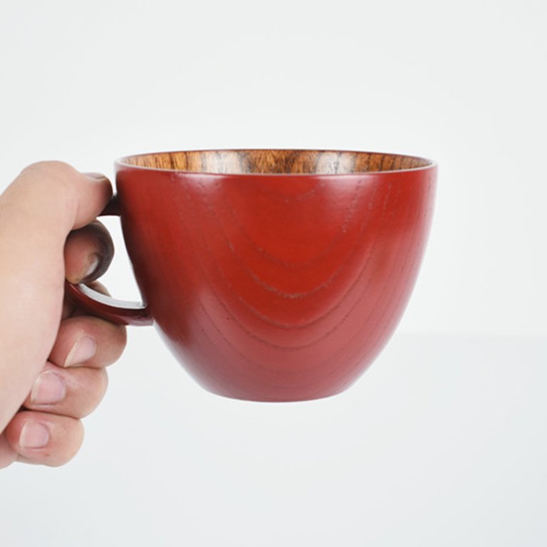 JSZY Handmade Wooden Coffee Cup Tea Cups Bamboo Drinking Wood Mug  260ml/350ml/400ml with Handle for Coffee/Beer/Milk (350ML)