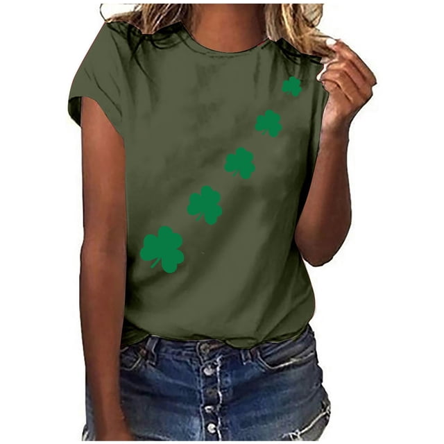 Bowake T-Shirt Trèfle de la Saint-Patrick pour Femmes Col Rond Imprimé Trèfle Tee Décontracté Manches Courtes Festival T-Shirts