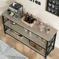 thumbnail image 5 of 3 Tier Console Table, 55.1" Narrow Entryway Table with Storage, Wood Sofa Table with Metal Frame, Industrial Behind Couch Table for Living Room, Hallway, Entryway-Grey, 5 of 7
