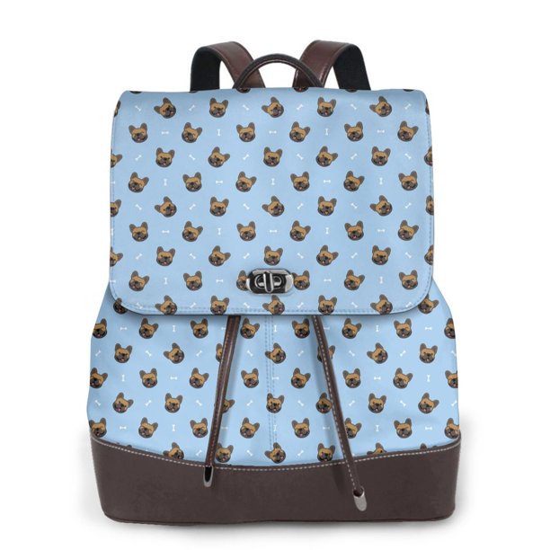 Easygdp french Bulldog Face Mochila de Cuero para Mujeres, Bolso de Hombro, Bolsos de Mano de Moda para Trabajo y Viajes