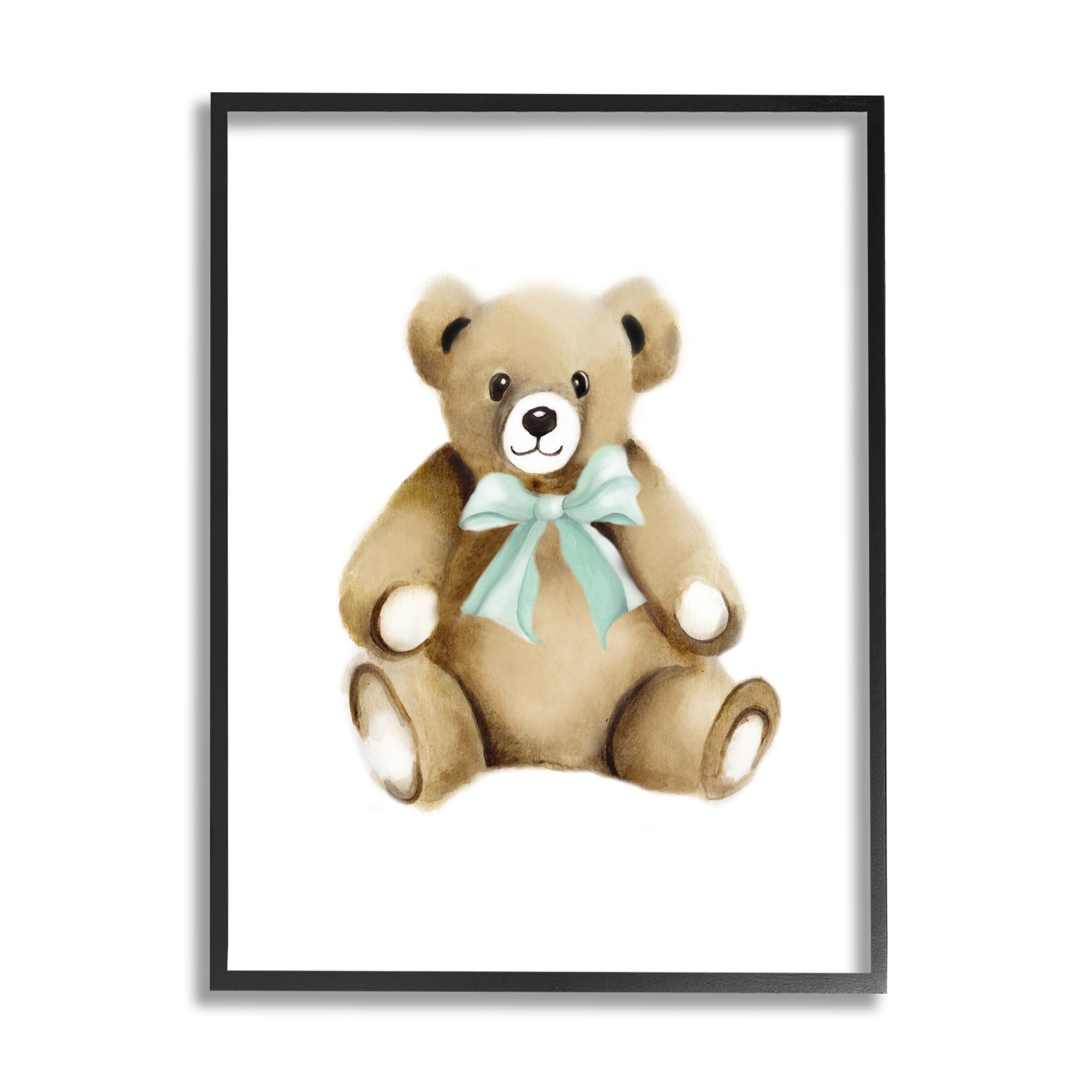 Stupell Industries Smiling Teddy Bear Bow Stuffed Animal Sitting Graphic Art Black Framed Art Print Wall Art, Design by Studio Q