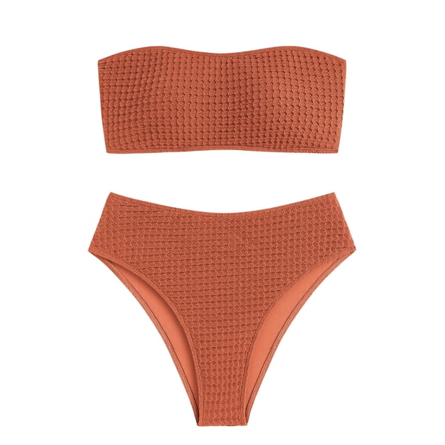 Bikini ZAFUL tipo bandeau texturizado sin tirantes para mujer, color liso