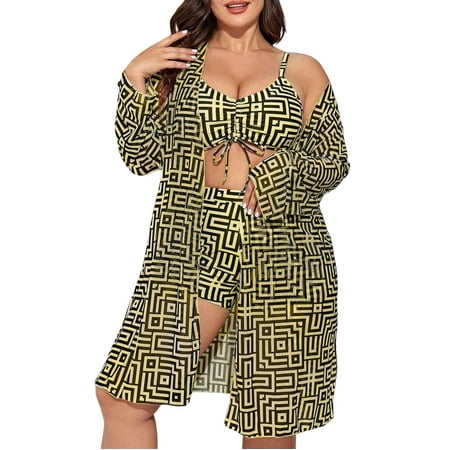 Hwmodou Plus Size Bikini Sets For Women 3-Piece New Floral Print Sleeveless Tank And Boyshorts Bathing Suit Beach Seaside Swimsuit
