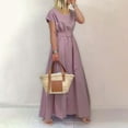 thumbnail image 2 of EQWLJWE Robes d'Été pour Femmes 2023 Mode d'Été pour Femmes Col Rond Manches Courtes Couleur Unie Robe Grande Taille avec Ceinture, 2 of 8