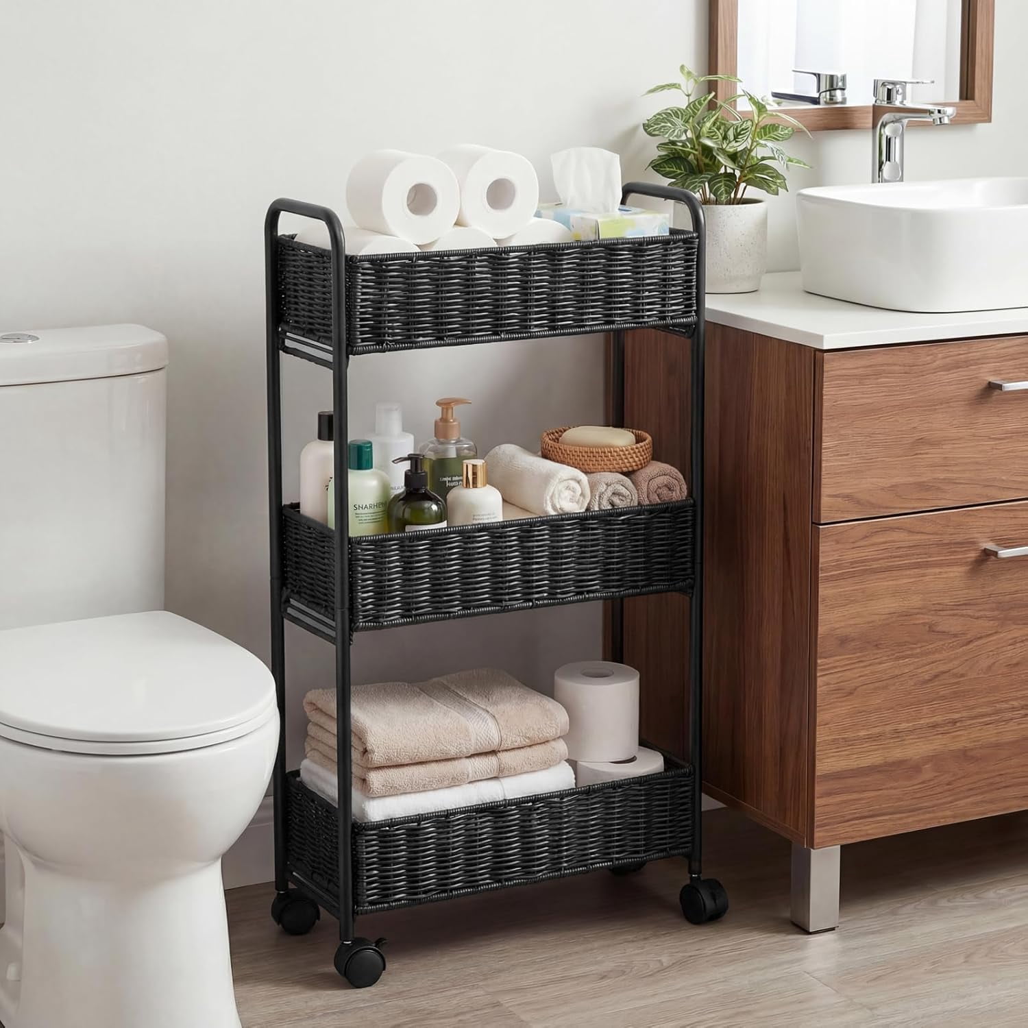 3-Tier Utility Slim Storage Cart, Rolling Kitchen Office Laundry Room Cart, Shelving Unit Organizer for Living Room,Home Office & Narrow Places