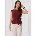 thumbnail image 4 of DARING DIVA Women's Elegant Side Tie Wrap Cap Sleeve Blouses XS Burgundy, 4 of 6