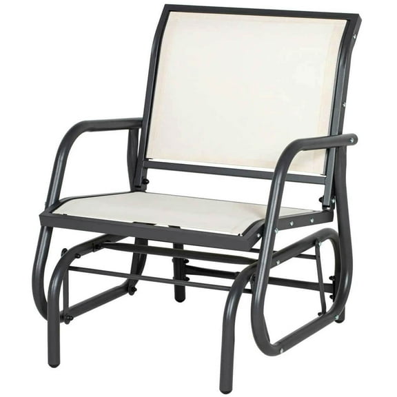 GVN Outdoor Glider Chair, Steel Swing Chai with Curved Armrests for Porch, Garden, Poolside, Balcony, Cream White