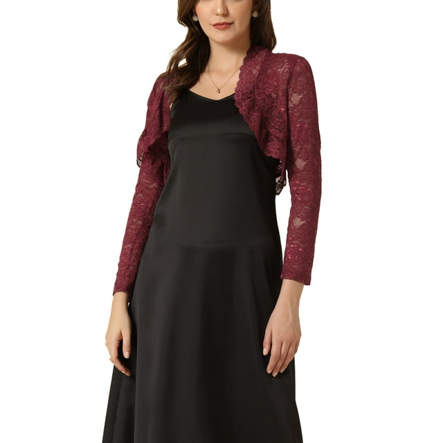 INSPIRE CHIC Boléro Court Ouvert en Dentelle Florale Transparente pour Femme TP Rouge Carmin