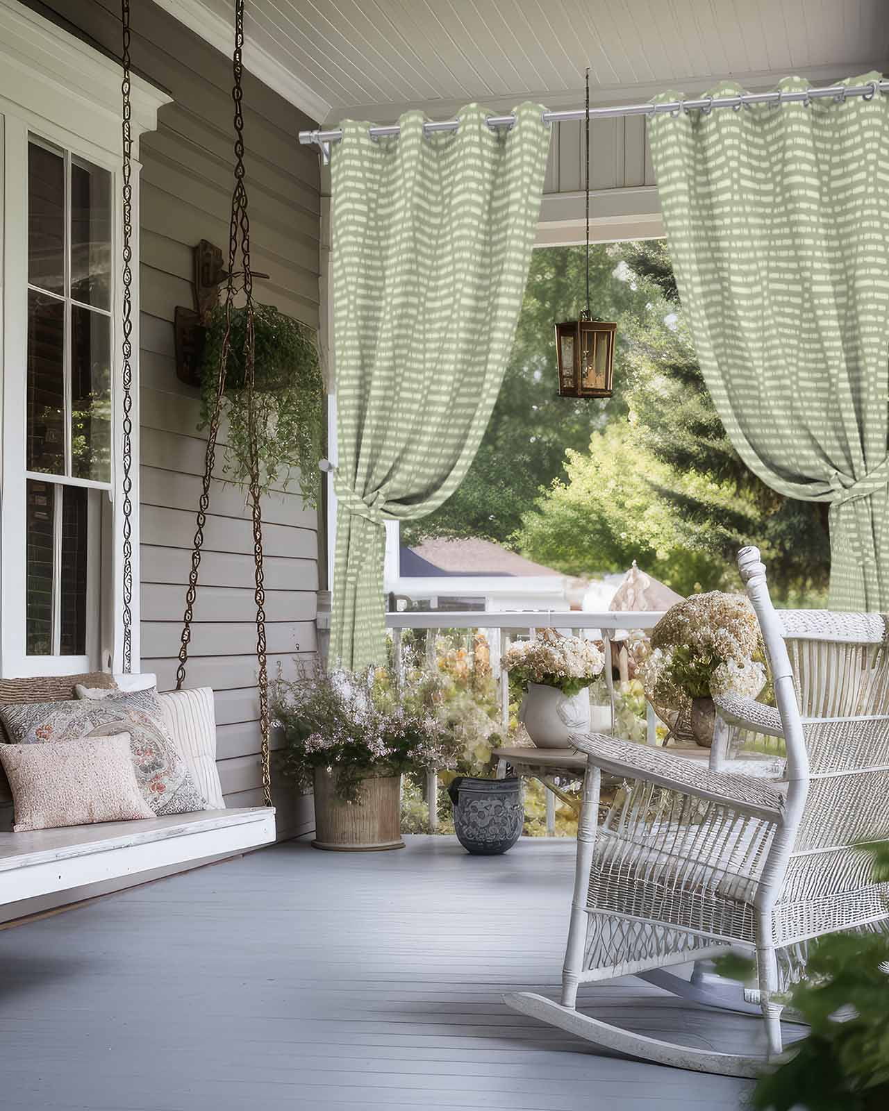 Sage Green Outdoor Curtains for Patio, Modern Abstract Art Farmhouse Privacy Drapes Grommet Waterproof Outside Curtains for Porch/Cabana/Balcony 54"x 108", 2 Panel