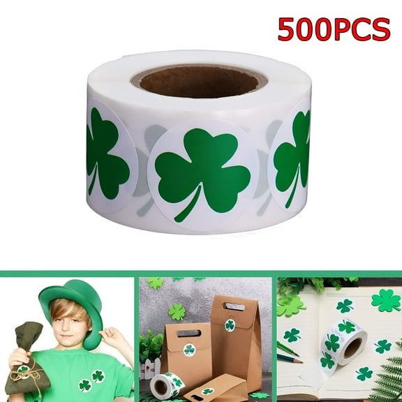 CCOCC 500pcs Shamrock Stickers Roll,Lucky Irish Green Clover Stickers for St Patrick's Day Party Decorations and Crafts Supplies
