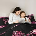 thumbnail image 5 of Homewish Cheetah Leopard Print Bedding Comforter Set 7pcs, Chic Black Pink Ribbon King Bedding Sets, Fashion Princess Style Reversible Bed Sheets, Super Cozy Room Decor, 5 of 8