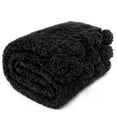 thumbnail image 4 of PAVILIA Black Sherpa Throw Blanket with Soft Pom Pom Fringe, Plush Cozy Warm Blankets for Couch Bed Sofa, Fuzzy Fleece Throw with Pompom, Lightweight Fluffy, Black 50x60 in, 4 of 7