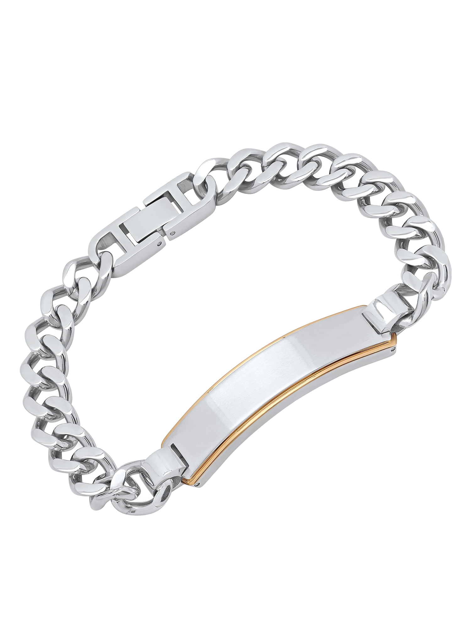 Stainless Steel Two-Tone Curb Link ID Bracelet