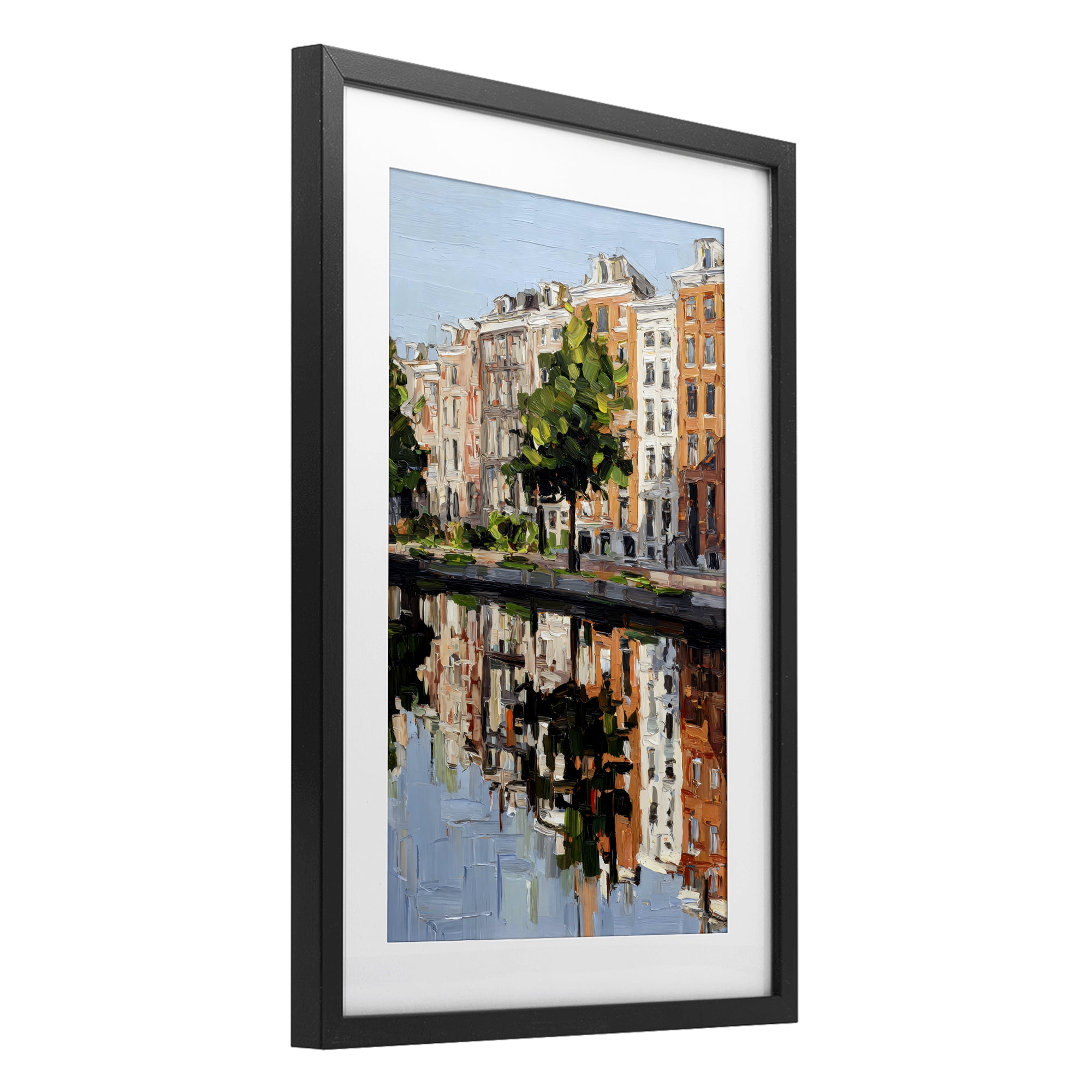 Stupell Industries Waterside Apartments on Canal Black Framed Print Under Glass, design by Petal Prints Design