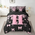 thumbnail image 2 of jejeloiu Personalized Letter H Bedding Comforter Set 7 Pieces,Monogrammed Theme Full Bedding Set,Ribbon Bow Knot Fitted Flat ,Ultra Soft Bedroom Decor Reversible, 2 of 8