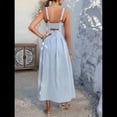thumbnail image 4 of Vestido Midi de Verano con Tirantes Finos, Botones y Lazo Frontal para Mujer, Estampado Floral Azul M, 4 of 10