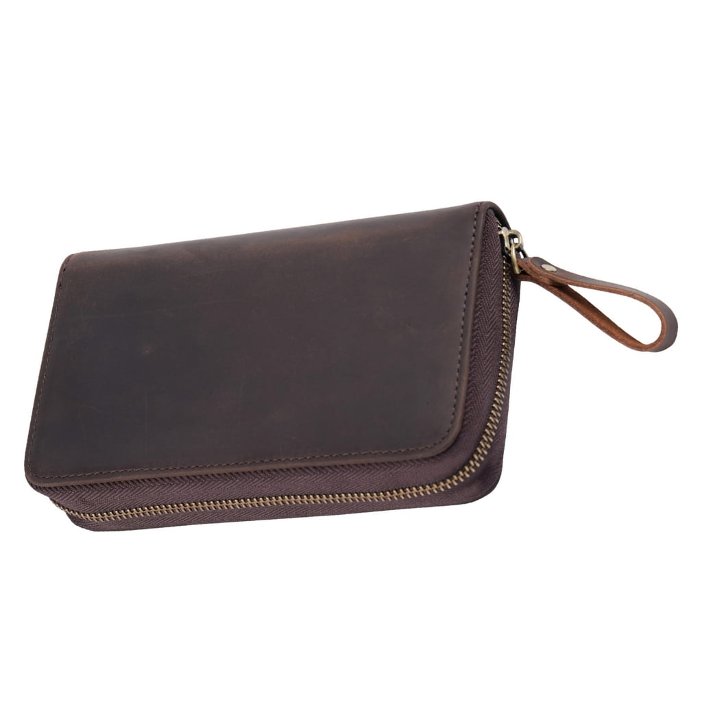 Traditional Fashion Genuine Cattlehide Pencil Case With Multiple Compartment Thin Plan For Students