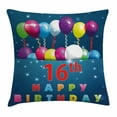 thumbnail image 1 of 16th Birthday Decorations Throw Pillow Cushion Cover, Sweet Sixteen Teenage Party Balloons Kitsch Celebration Image, Decorative Square Accent Pillow Case, 24 X 24 Inches, Multicolor, by Ambesonne, 1 of 2