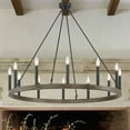 thumbnail image 4 of Vanity Art 12 Lights Wagon Wheel Chandelier Lighting Farmhouse Candle Ceiling Light Fixtures for Living Room Kitchen Dining Room 10552DW-BK, 4 of 10