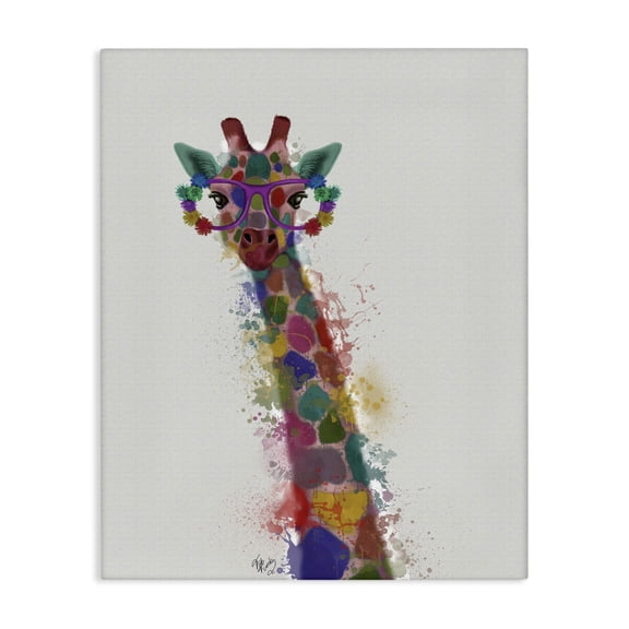 Stupell Industries Modern Rainbow Splash Giraffe in Glasses Canvas Art, 16 x 20, by Fab Funky