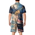 thumbnail image 4 of Mens Halloween Two Piece Pajama Set Funny Bat Printed Casual Short Sleeve Button-Up Collared T-Shirts and Shorts Trendy Comfy Clothes Purple M, 4 of 4