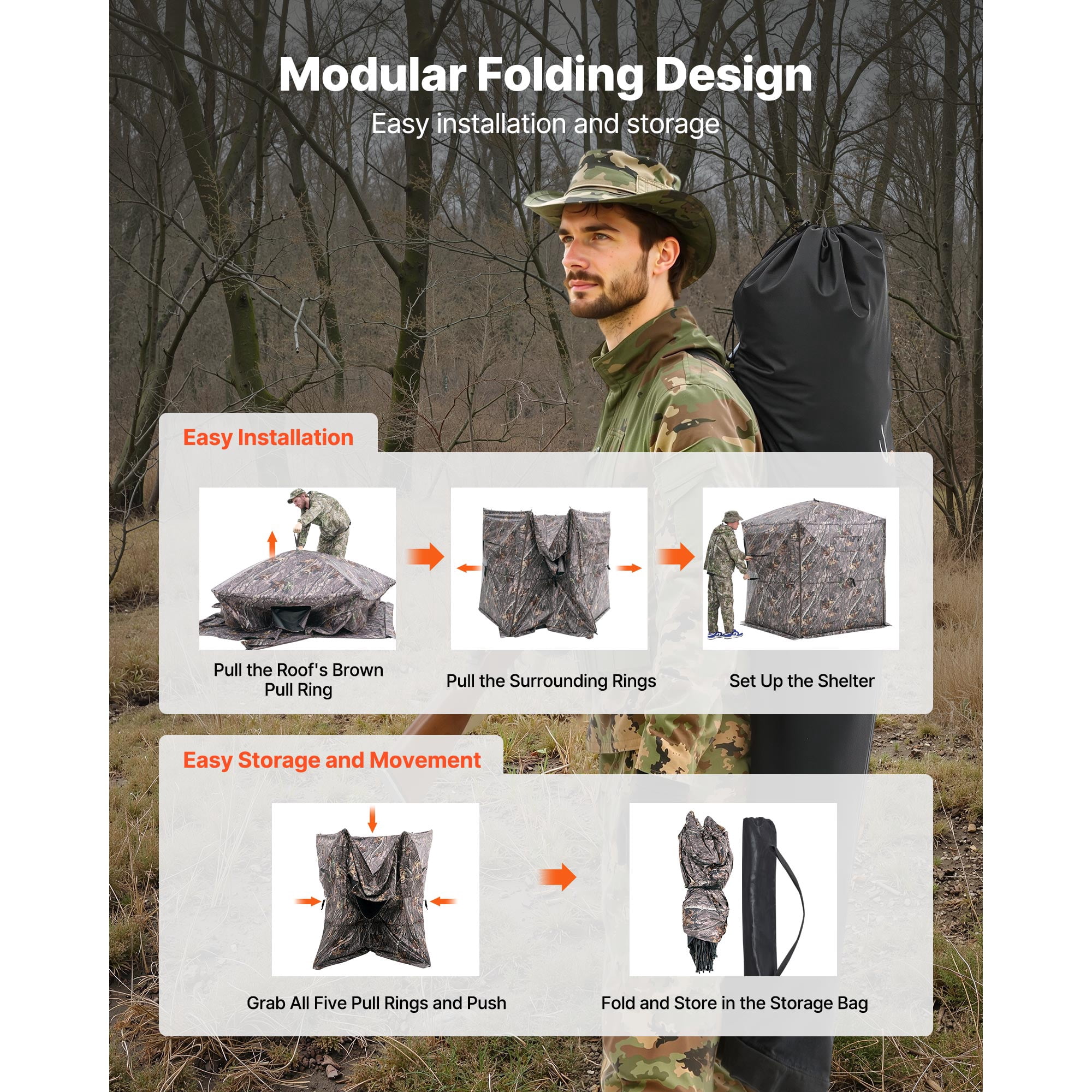 KFFKFF Hunting Blind for 6-7 People, Portable Camouflage Tent with Carrying Bag, Durable Concealed Shelter Featuring Silent Zipper Door and Windows, Ideal for Turkey and Deer Hunting