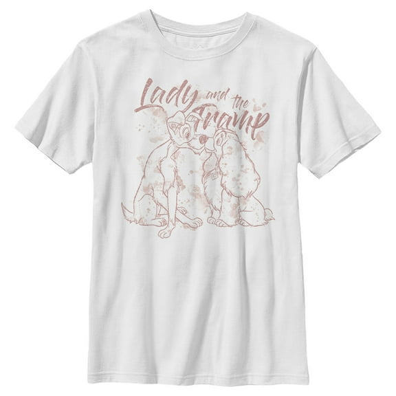 Boy's Lady and the Tramp Dog Kiss Outline Graphic Tee White Medium