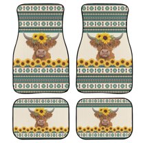 Renewold Auto Car Floor Mat for Sedans SUV Truck, Automotive Floor Mats 4 Pack Universal Fit Car Interior Accessories Decoration All Weather, American Tribal Highland Cow Sunflower Blue