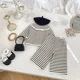 thumbnail image 2 of Conjunto de abrigo superior a rayas para niña de 0 a 5 años, prendas de vestir con cuello vuelto, pantalones de pierna ancha, traje de 2 uds a la moda para niño, 2 of 6