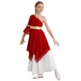 thumbnail image 3 of Aislor Robe de Danse Ballet Liturgique pour Filles Enfants Robe de Danse Lyrique à Blocs de Couleur Ourlet Haut-Bas Rouge 16, 3 of 7
