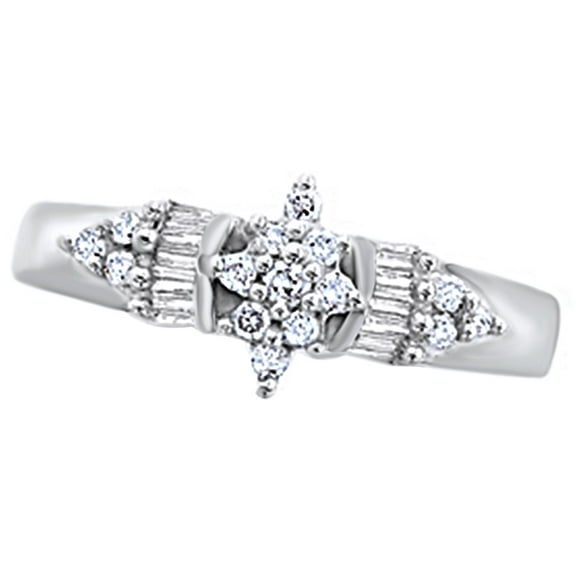 White Natural Diamond Baguette Fan Ring in 10k White Gold (0.25 Cttw)