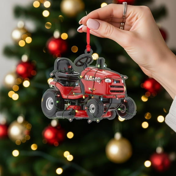 Personalized Lawn Mower Acrylic Christmas Ornament with Lights Custom Name Gardening/Lawn Care Holiday Tree Decor, Groundskeeper/Dad Gift, Home Keepsake