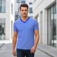 thumbnail image 6 of Men's Crewneck Striped T-Shirt, Soft Elastic Cotton Tee for Everyday Wear, 6 of 8