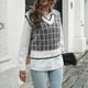 thumbnail image 5 of Chaleco De Suéter Para Mujer Chaleco De Suéter Para Mujer Cuello En V Jersey De Punto A Cuadros Suéter Sin Mangas Para Citas Trabajo Compras Negro M ANGGREK Negro M, 5 of 7