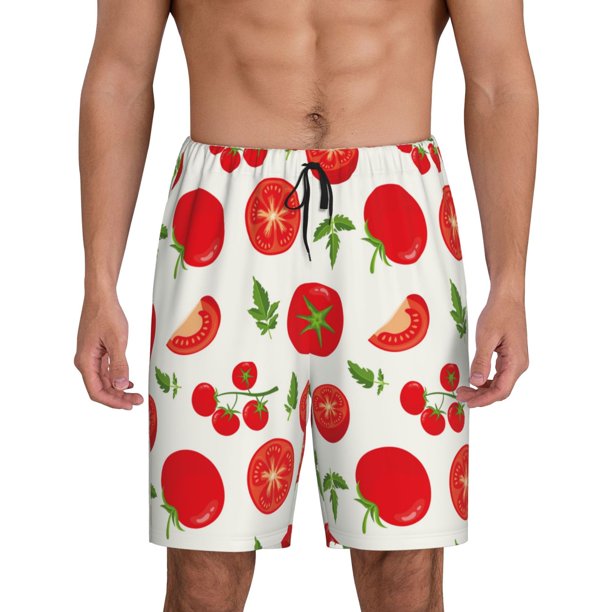 Balery Fresh Red Tomato Pantalones cortos de pijama de punto de algodón para hombre con cinturilla y bolsillos-Small