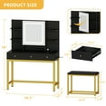 thumbnail image 3 of DWVO Makeup Vanity Set with Lighted Mirror & Power Outlet, Hidden Storage Shelves, Vanity Dressing Table with Drawers & Cushioned Stool, Dressing Table for Girls, Women, Black, 3 of 7