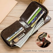 Bullcaptain Genuine Leather Wallet for Men Large Capacity ID Window Card Case with Zip