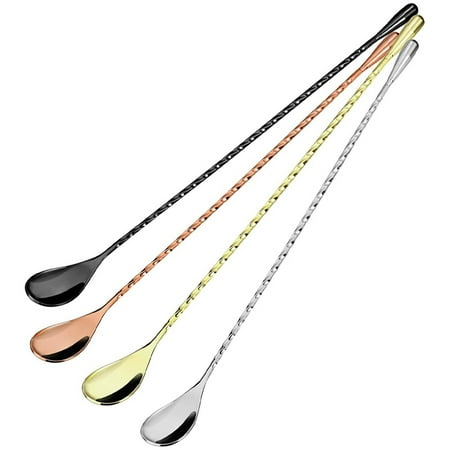 

Spoon Bar Stirring Spoon Long Handle Stainless Steel Pattern Mixing Shaker Spoon 4 Pieces