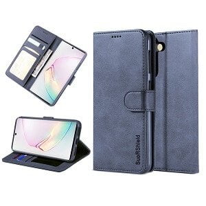 Samsung Galaxy Note 10 Plus Portefeuille SupRShield Authentique Bleu Marine Étui Magnétique en Cuir avec Support Rabattable