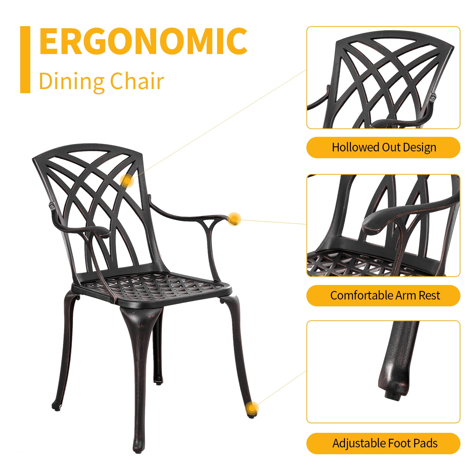 Withniture Cast Aluminum Patio Dining Chairs Set of 2 Outdoor Dining Chairs Metal Patio Chairs Set Bronze