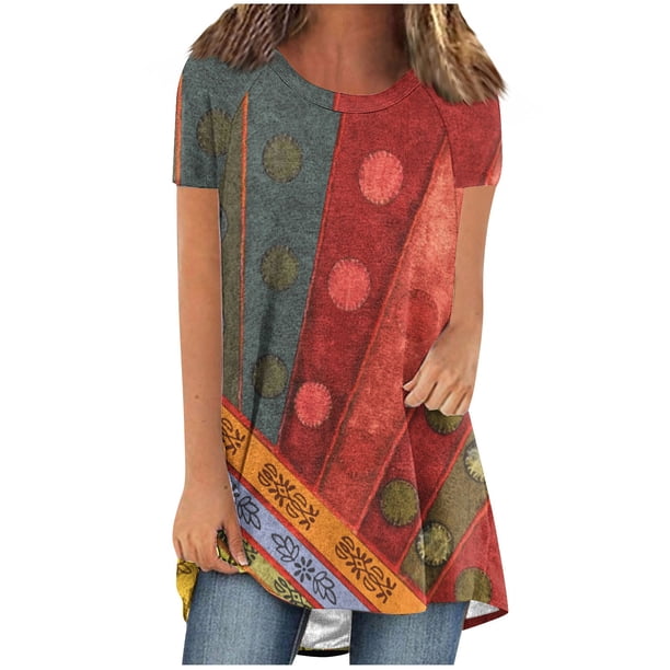 Tops Cortos para Mujeres Casual Impreso Delantero Corto Espalda Larga Manga Corta Raglan Cuello Redondo Superior