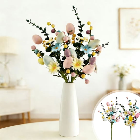 Easter Artificial Daisy & Eucalyptus Leaf Set with Eggs - Faux Plastic Flowers for Living Room Bedroom Party Decor, Lightweight Floral Arrangement, Spring Easter Holiday Tabletop Decor, 17*5in, B