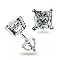 2 Ct Princess Cut Simulated Diamond Women's Stud Earrings 14K White Gold Plated