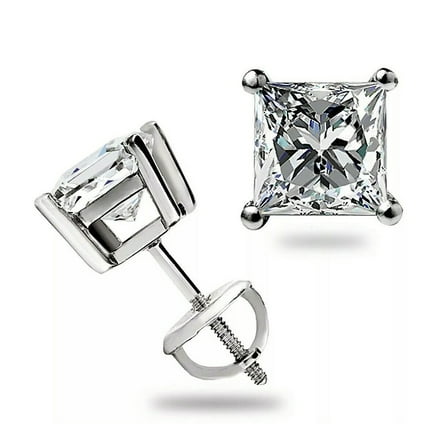 2 Ct Princess Cut Simulated Diamond Women's Stud Earrings 14K White Gold Plated