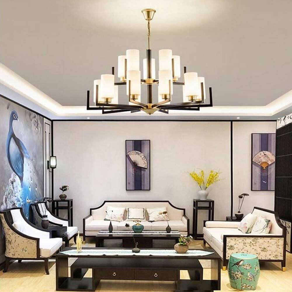 KPIBEST Chandelier for Dining Room, Modern Pendant Light Fixture Over Table with White Shade Classic Ceiling Hanging Lighting for Living Room Hallway Bedroom