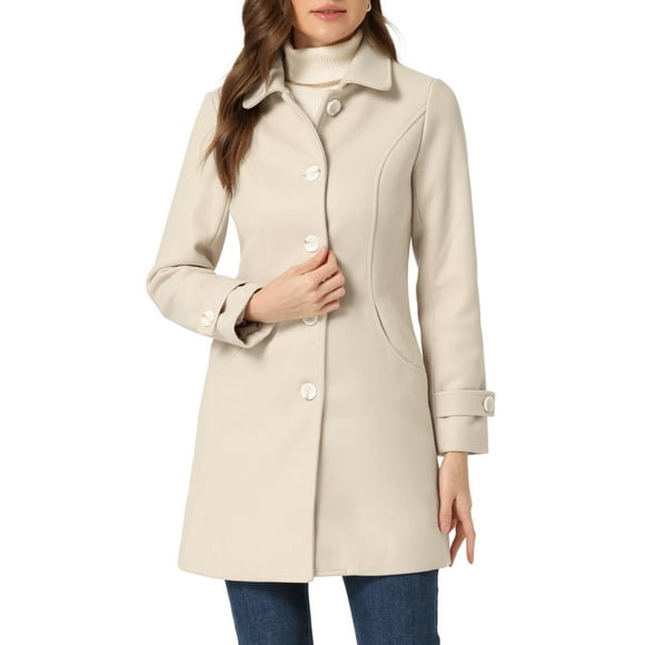INSPIRE CHIC Women's Peter Pan Collar Winter Outwear Trench Pea Coat Beige XS