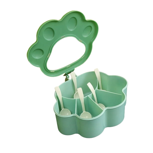 Caja de condimentos 5 en 1 con forma de pata de gato, organizador de especias de cocina con tapa transparente, contenedores apilables para almacenar condimentos, diseño antiderrames con múltiples com