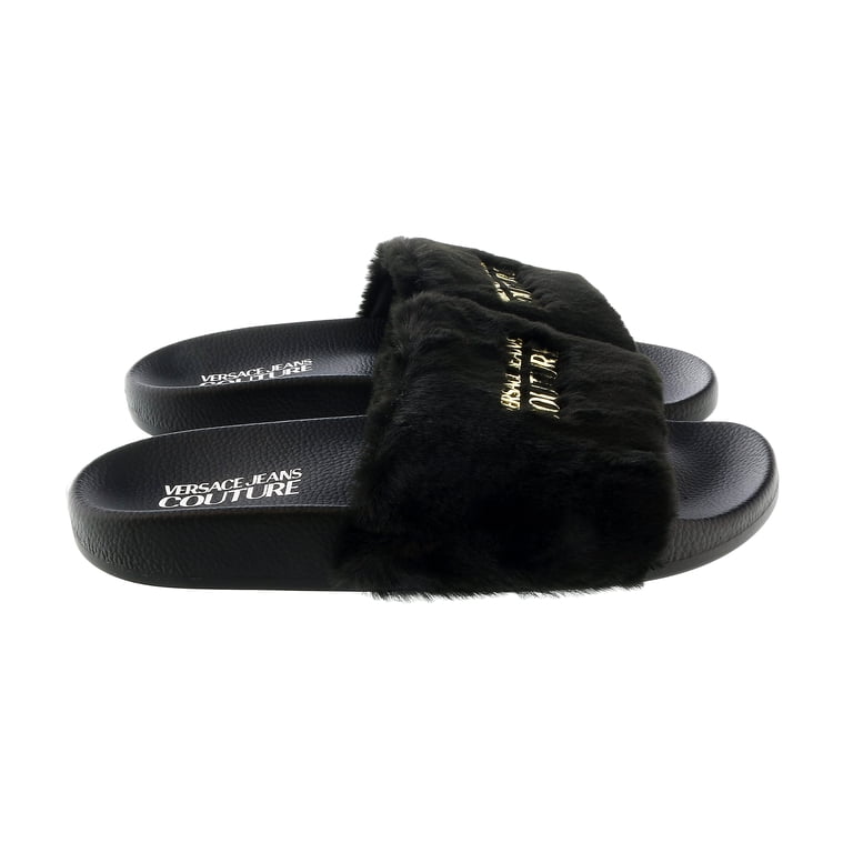 Versace Black Faux Fur Slides, Women display picture 1