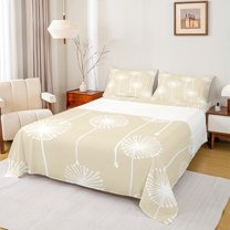 Manfei Spring Botanical Bed Sheets, Cartoon Yellow Dandelion King Sheets, Teens Boys Girls Kids Sheet Set, Luxury Bedroom Decor, 4 Pieces